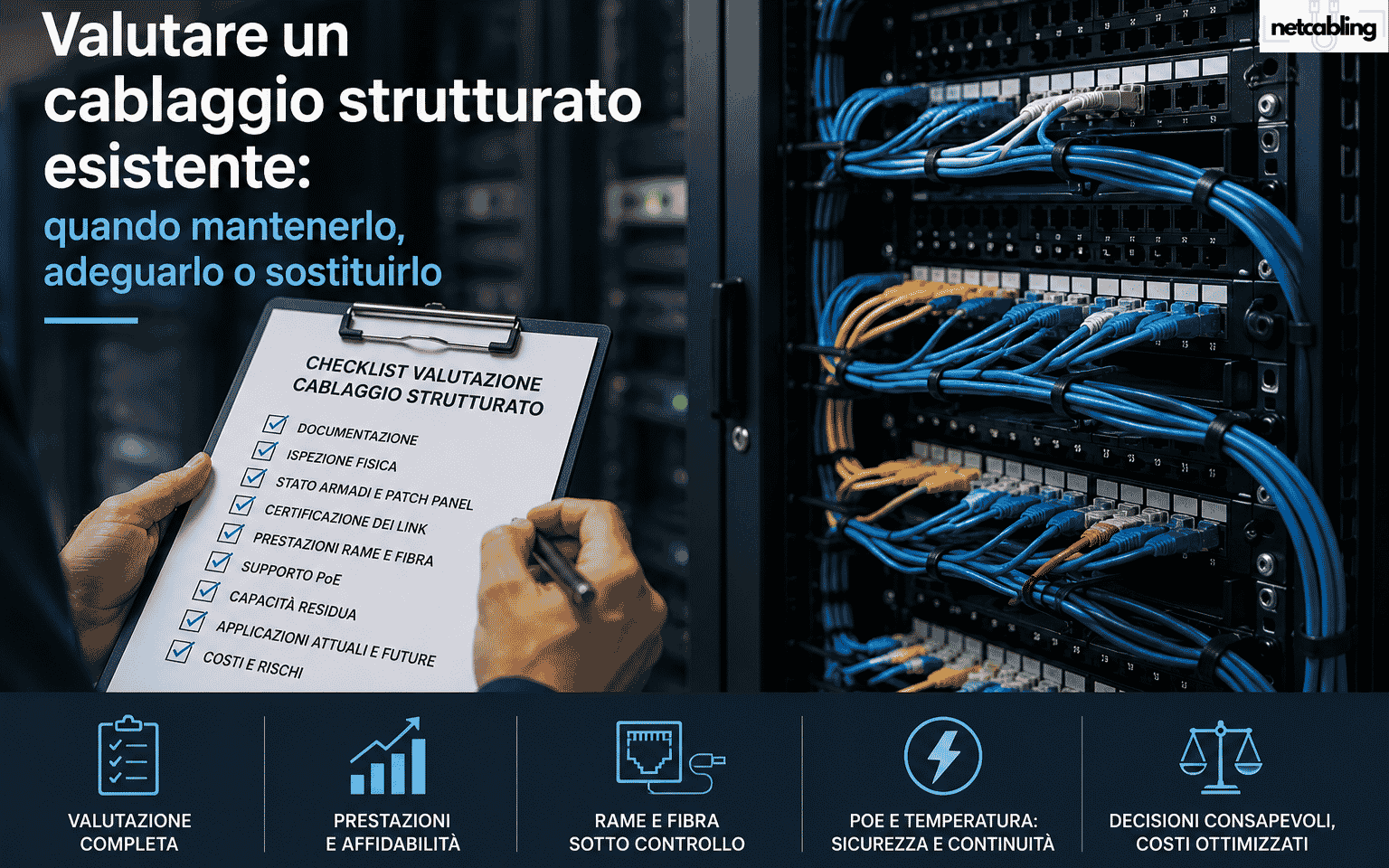 Valutazione tecnica di un cablaggio strutturato esistente in un armadio di rete